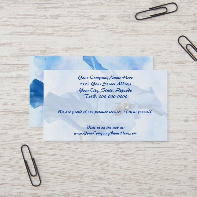 Blue Morning Glory and Bumblebee Business Card (Front/Back In Situ)