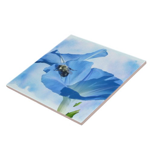 Blue Morning Glory and Bumblebee Tile