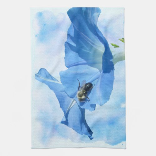 Blue Morning Glory and Bumblebee Towel