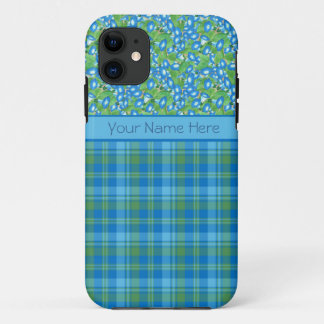 Blue Morning Glory and Plaid iPhone 5/5s Case