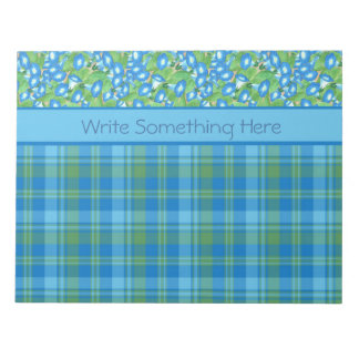 Blue Morning Glory and Plaid Notepad or Jotter
