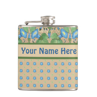 Blue Morning Glory and Polka Dots Hip Flask