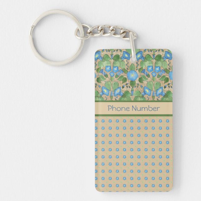 Blue Morning Glory and Polka Dots Keychain (Front)