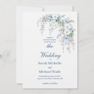 Blue Morning Glory Calligraphy Wedding Invitation
