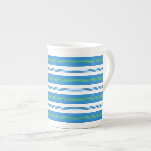 Blue Morning Glory Deckchair Stripe Bone China Mug (Front Right)