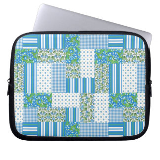 Blue Morning Glory Faux Patchwork Laptop Sleeve