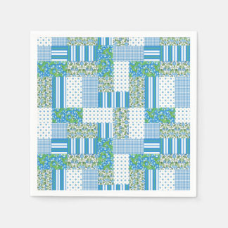 Blue Morning Glory Faux Patchwork Paper Napkins