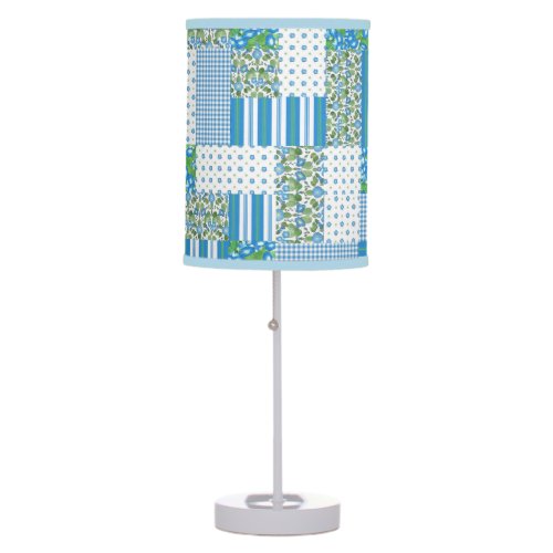 Blue Morning Glory Faux Patchwork Table Lamp
