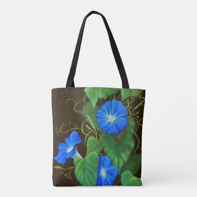 Blue morning glory flower with vines tote bag (Back)
