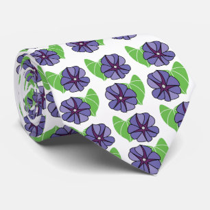 Blue Morning Glory Flowers Floral Neck Tie