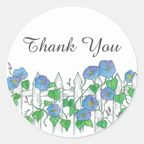 Blue Morning Glory Flowers Thank You Classic Round Sticker