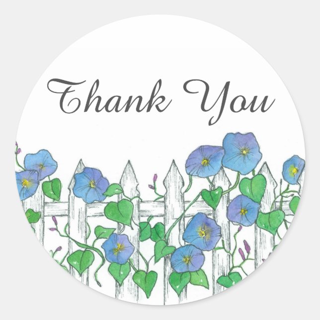 Blue Morning Glory Flowers Thank You Classic Round Sticker (Front)