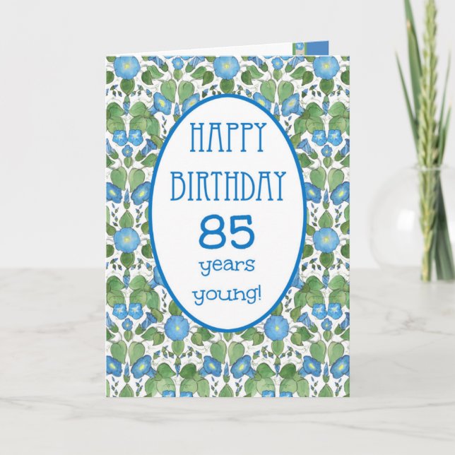 Blue Morning Glory, Pretty 85th Birthday Card (Front)
