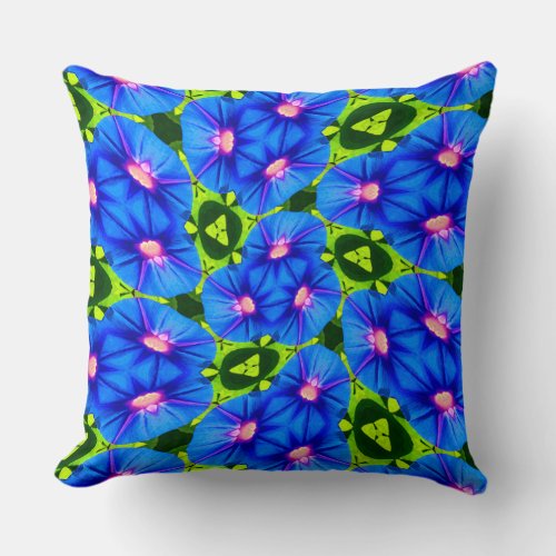 Blue Morning Glory Throw Pillow