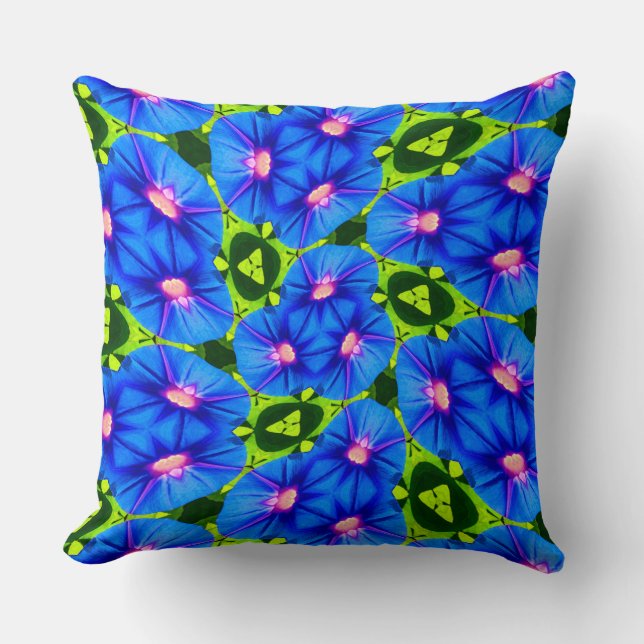 Blue Morning Glory Throw Pillow (Front)