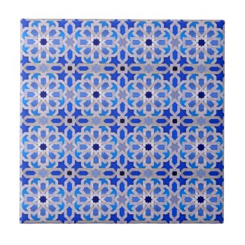 Blue Moroccan Geometric Pattern Tile by Anything_Goes at Zazzle