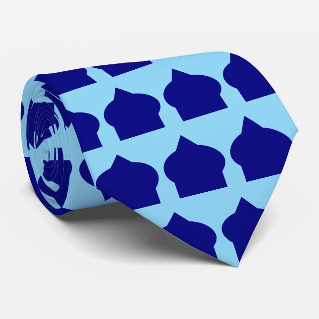 Blue Moroccan Pattern Design Neck Tie (Rolled)