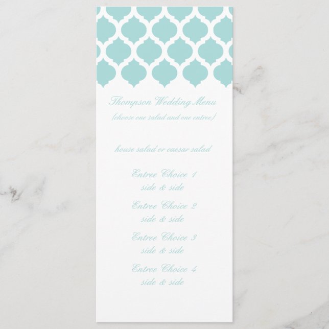 Blue Moroccan Pattern Wedding Menus (Front)