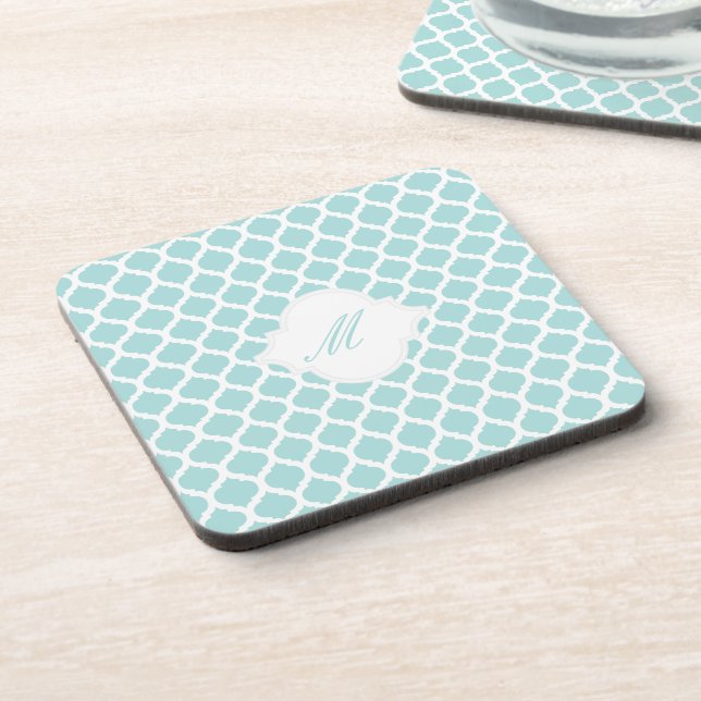 Blue Moroccan Pattern with Monogram Cork Coasters (Left Side)