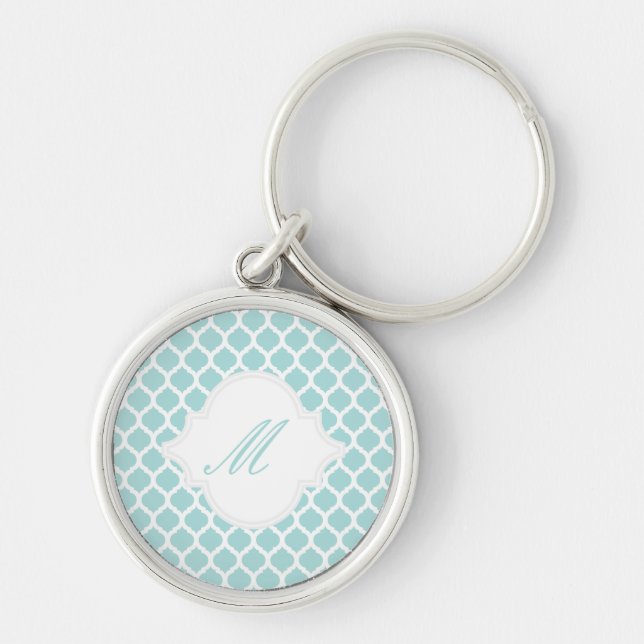 Blue Moroccan Pattern with Monogram Keychains (Front)