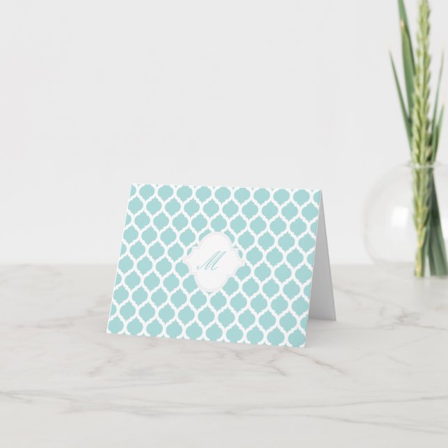 Blue Moroccan Pattern with Monogram Note Cards (Front)