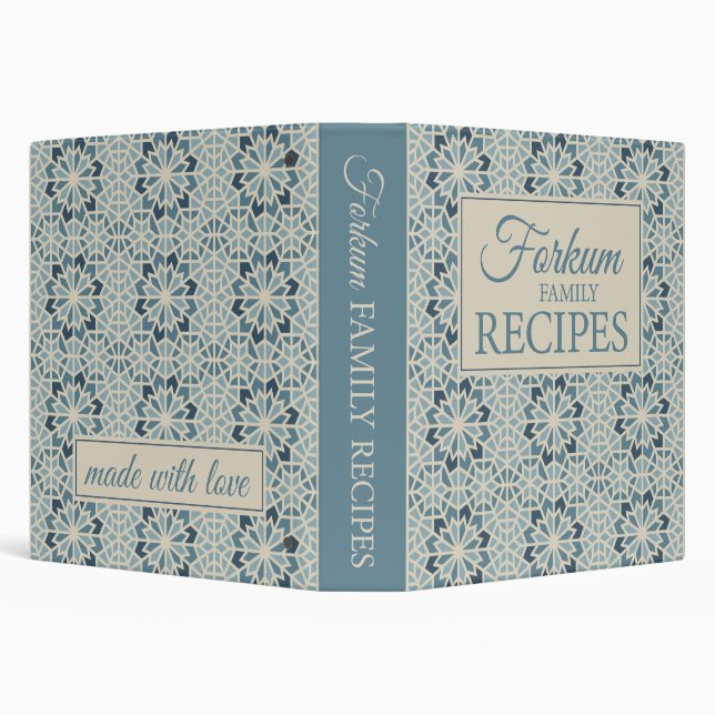 Blue Moroccan Print 1.5" Recipe Binder (Background)