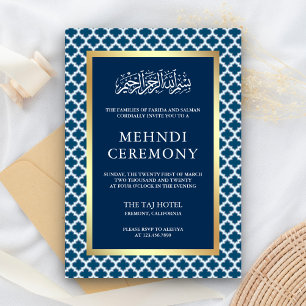 Blue Moroccan Quatrefoil Islamic Mehndi Ceremony Enclosure Card
