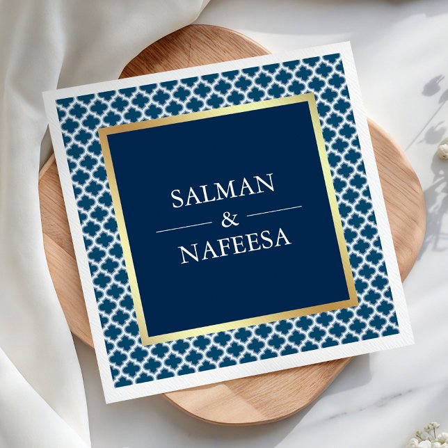 Blue Moroccan Quatrefoil Pattern Wedding Napkins (Creator Uploaded)