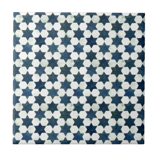 Blue Moroccan Star Pattern Ceramic Tile (Front)