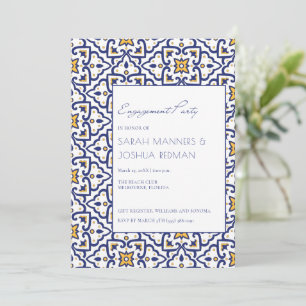 Blue Moroccan Tile Engagement Party Invitation