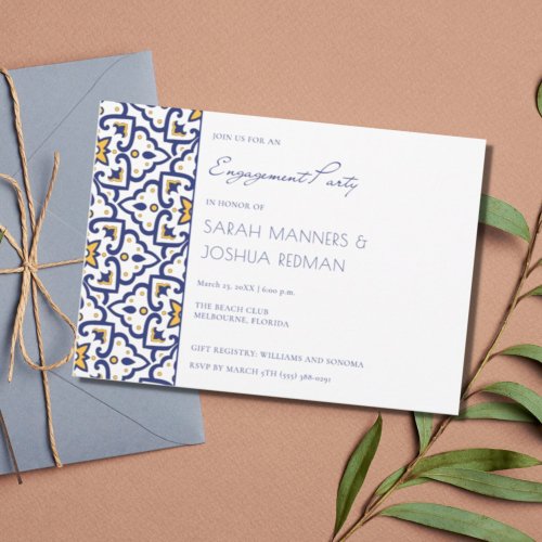 Blue Moroccan Tile Engagement Party Invitation