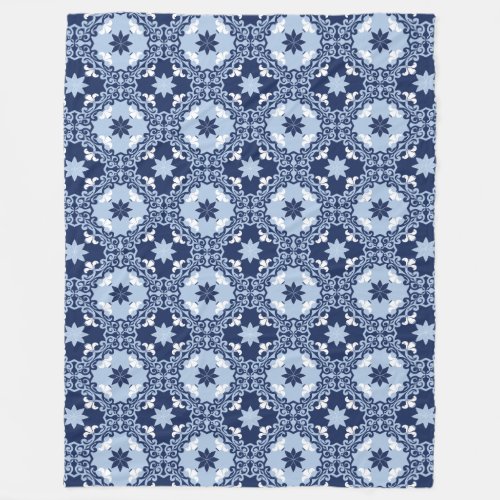 Blue Moroccan tile geometric decorative ornamental Fleece Blanket