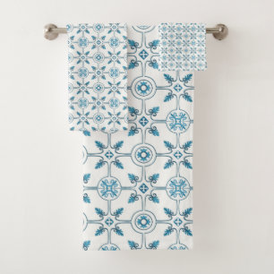 Blue Moroccan Tile Pattern Bath Towel Set
