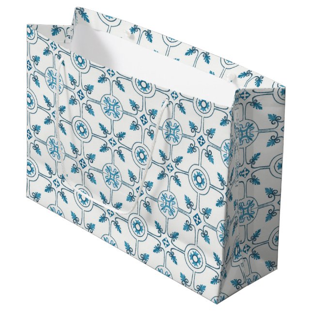 Blue Moroccan Tile Pattern Large Gift Bag (Front Angled)