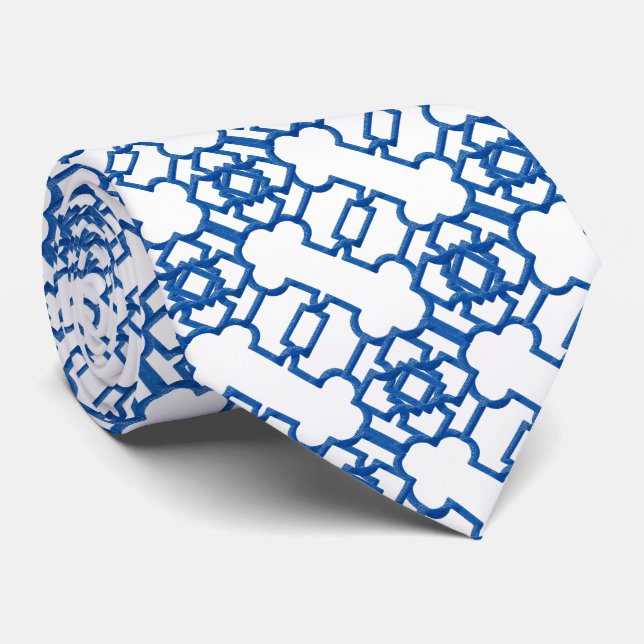 Blue Moroccan Tile Pattern Neck Tie (Rolled)