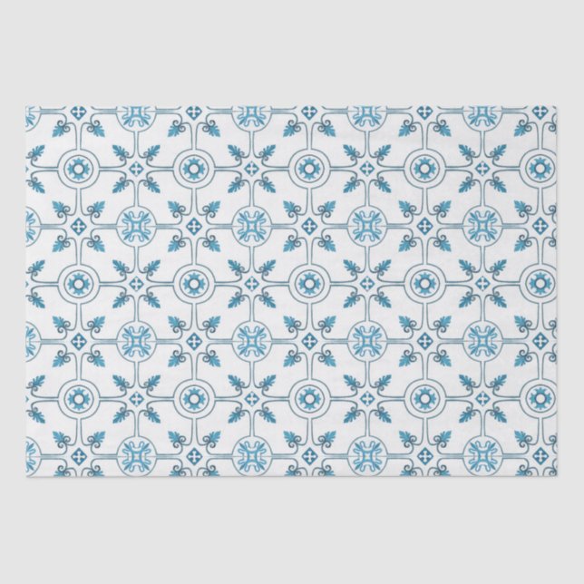Blue Moroccan Tile Pattern Tissue Paper (Front)
