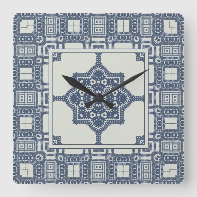 Blue Moroccan Tile   Square Wall Clock (Front)