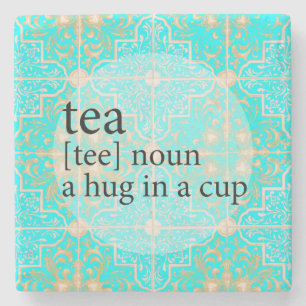 Blue Moroccan Tile Tea Time Hug in a Cup Stone Coaster