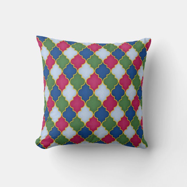 Blue Moroccan Tile Throw Pillow (Front)