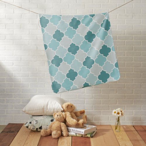 Blue Moroccan Trellis Latticework Quatrefoil Baby Blanket