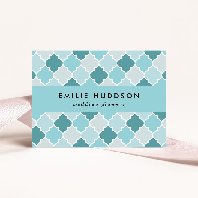 Blue Moroccan Trellis, Latticework, Quatrefoil Business Card (Creator Uploaded)