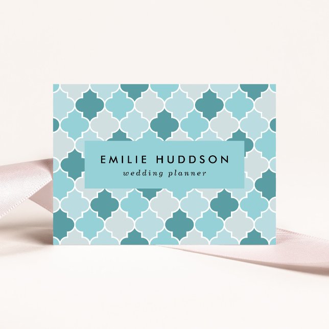 Blue Moroccan Trellis, Latticework, Quatrefoil Business Card (Creator Uploaded)