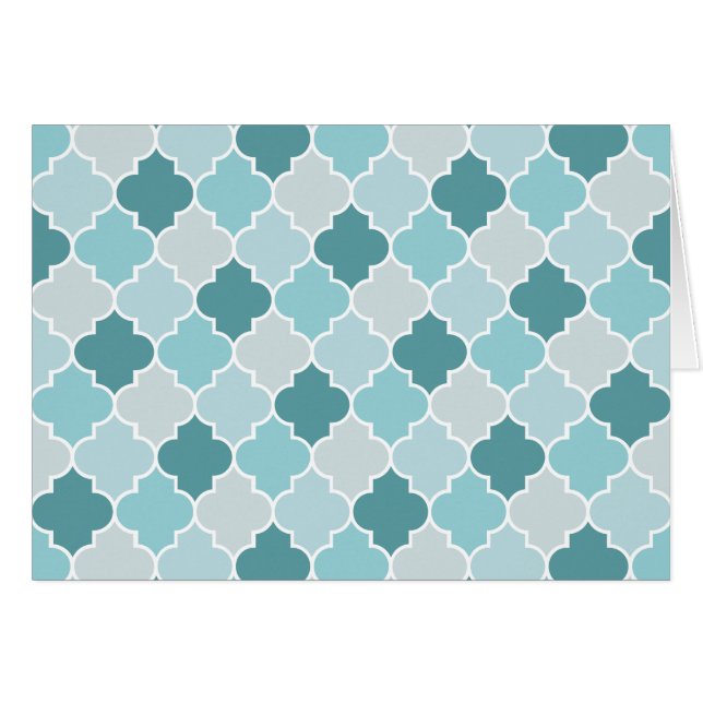Blue Moroccan Trellis, Latticework, Quatrefoil Cards (Front Horizontal)