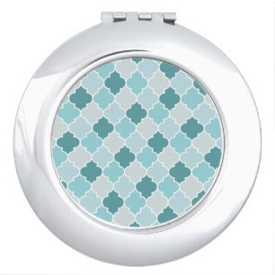 Blue Moroccan Trellis, Latticework, Quatrefoil Compact Mirror