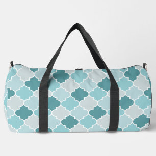 Blue Moroccan Trellis, Latticework, Quatrefoil Duffle Bag