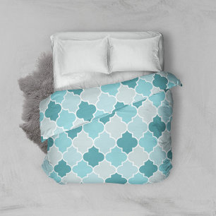 Blue Moroccan Trellis, Latticework, Quatrefoil Duvet Cover