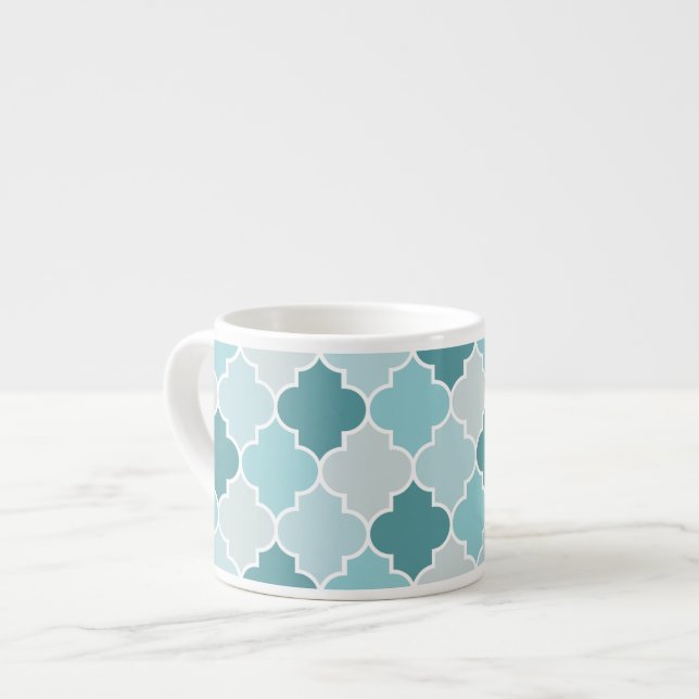 Blue Moroccan Trellis, Latticework, Quatrefoil Espresso Cup (Front Left)
