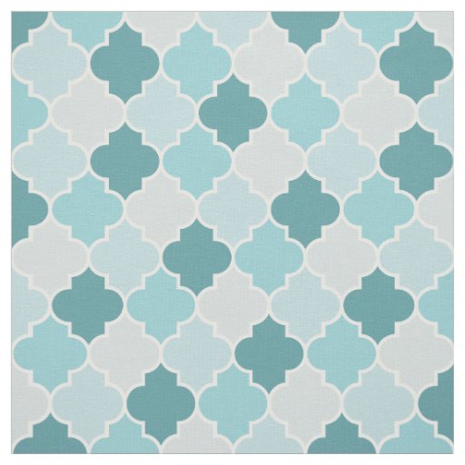 Blue Moroccan Trellis, Latticework, Quatrefoil Fabric