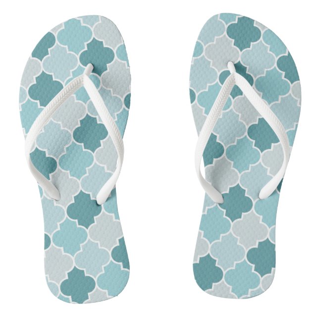 Blue Moroccan Trellis, Latticework, Quatrefoil Flip Flops (Footbed)