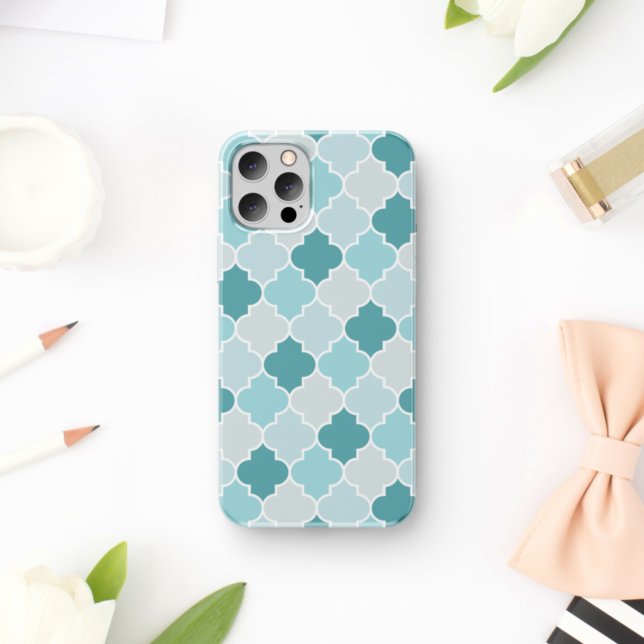 Blue Moroccan Trellis, Latticework, Quatrefoil iPhone Case (Creator Uploaded)